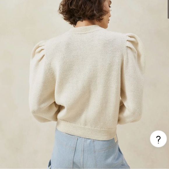 NWT Loeffler Randall Cream Kim Embellished Puff Sleeve Cardigan Sweater Size S - Picture 3 of 10